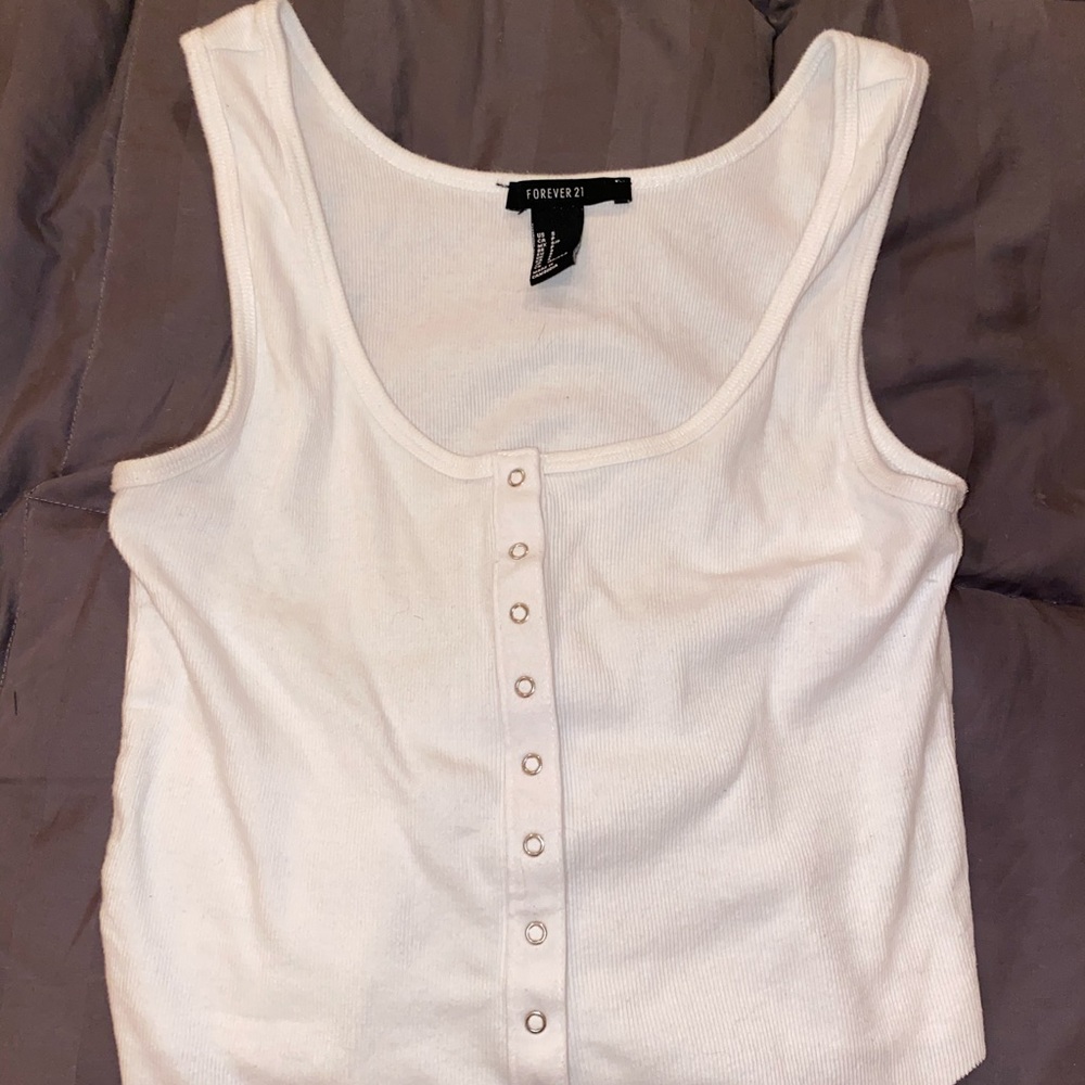 White button close tank top